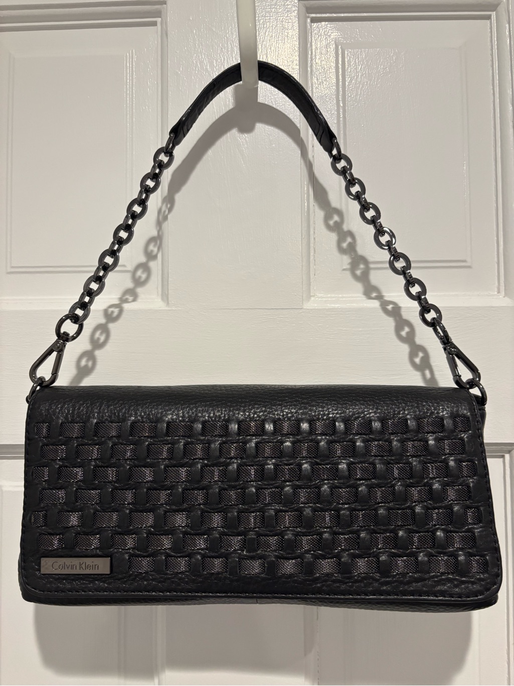 Calvin Klein Black Leather Bag With Detachable Chain Strap